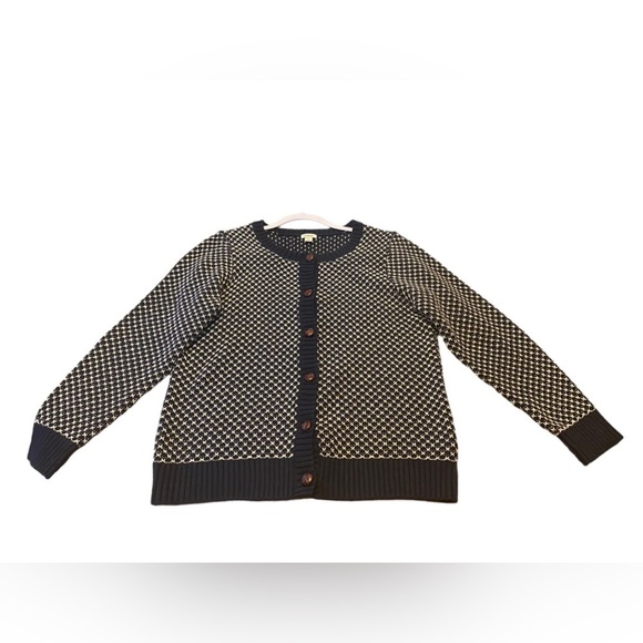 L.L Bean Faux leather button cardigan navy/white ladies large petite 100% cotton - Picture 9 of 12